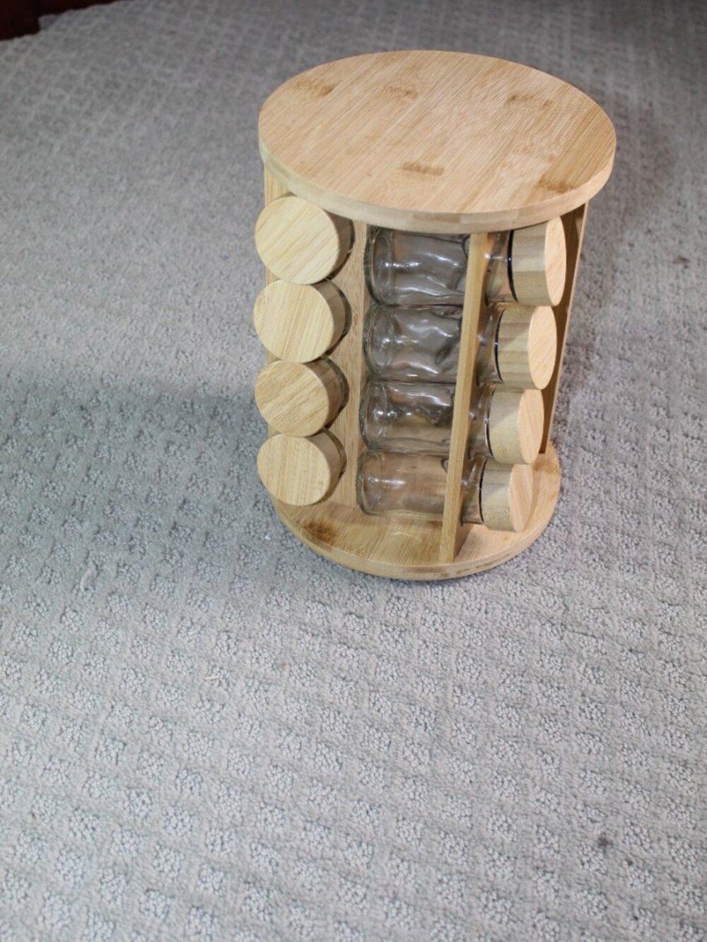 Revolving Bamboo Countertop Glass Spice Rack with Spice Containers